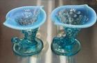 Fenton Blue Opalescent Candlestick Holders- Set of 2