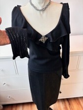 St John 12 L skirt suit set evening embellished paillettes black crystal