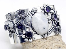 Bracciale gioiello pietre di luna e ametista argento sterling 925 S-ADJ