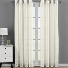 Melanie Embroidered Grommet Top Sheer Panel Curtain Sets Pair (Set of 2)