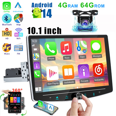 360° Rotatable Car Stereo Apple Carplay Android 14 10'' Touch Screen Radio Camera