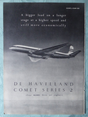 10/1953 PUB DE HAVILLAND COMET BOAC AIRLINE G-AMXA AVON ENGINE ORIGINAL AD