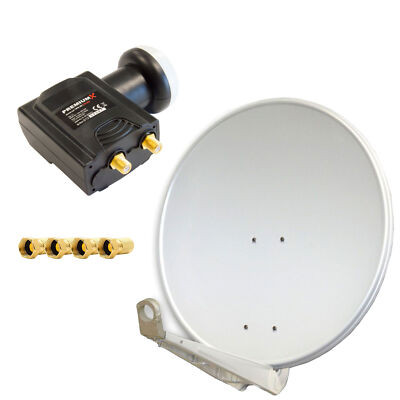 PremiumX DELUXE85 SAT Anlage 2 Teilnehmer Antenne 85cm Hellgrau ALU TWIN LNB 4K
