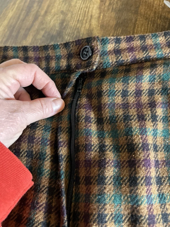 Falda vintage Briggs New York marrón a cuadros mezcla de lana hasta la rodilla para mujer talla 12” Foto 3 de 4