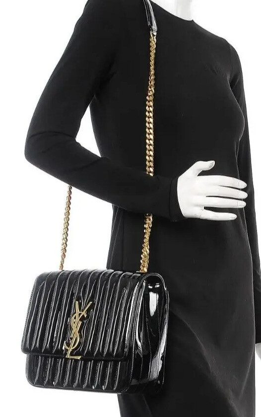 Saint Laurent Vicky Borsa a catena monogramma nera brevettata #271