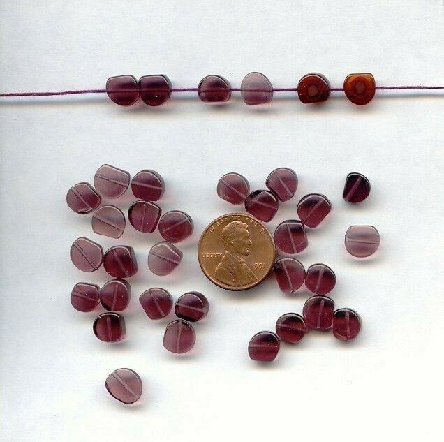 36 VINTAGE GLASS AMETHYST HANDMADE 8x4mm. SMOOTH CUT DISC BEADS  D25