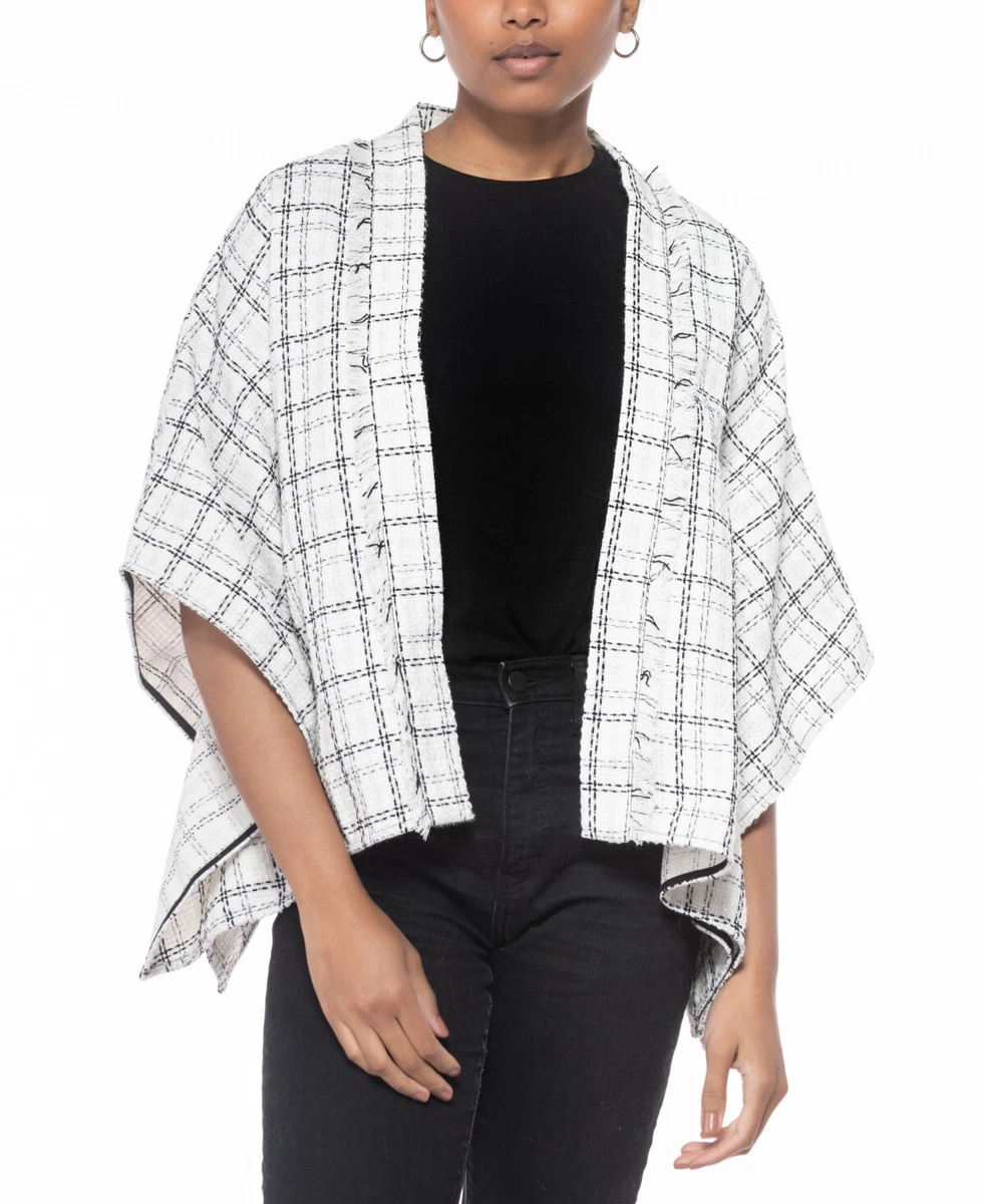 MSRP $79 Inc International Concept Two-Tone Tweed White Kimono