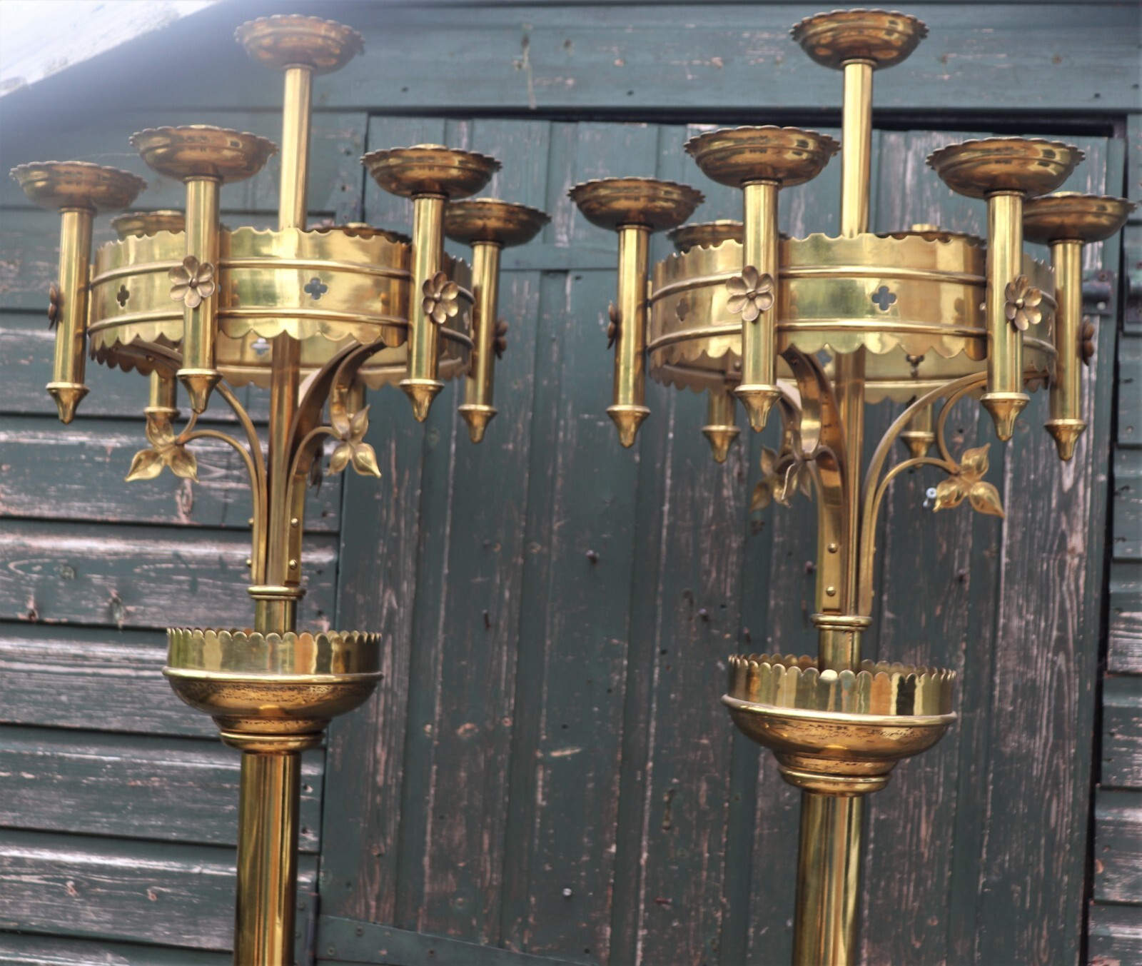 SUPURB VERY LARGE PAIR OF VICTORIAN 7 BRANCH ECCESIASTICAL CHURCH