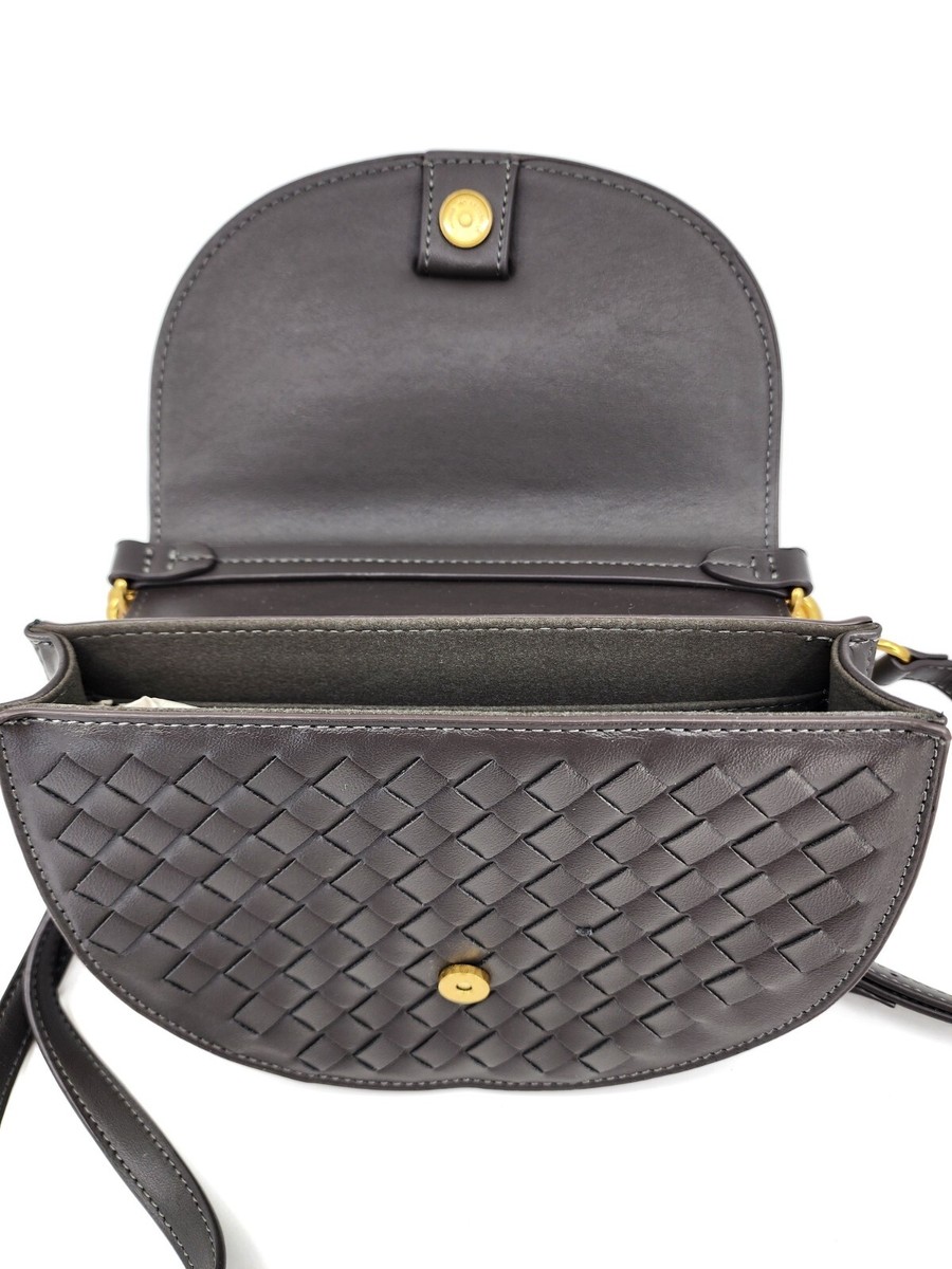 Women's Woven Vegan Leather Crossbody Purse - Adjustable Strap, Top Handle - 10.4" X 5.5" X 8.3" Crescent Bag