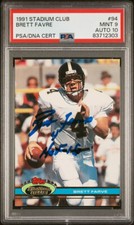 1991 Stadium Club #94 Brett Favre RC signed inscribed auto card PSA DNA 9 10
