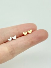 Tiny Heart Solid 925 Sterling Silver Stud Earrings Plain Silver 14K Gold Heart