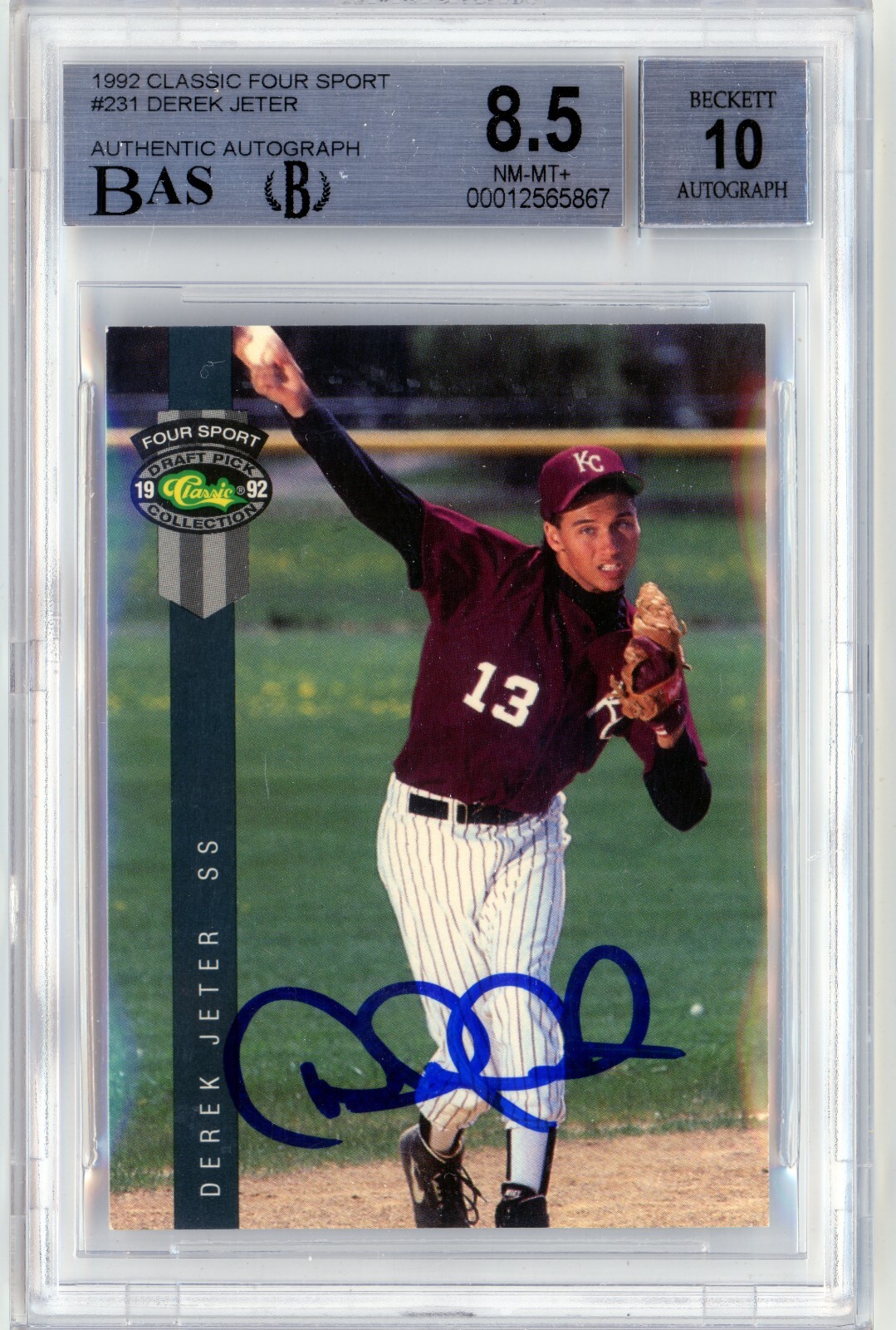 1992 CLASSIC FOUR SPORT #231 DEREK JETER AUTOGRAPH ROOKIE CARD BGS 8.5 ...