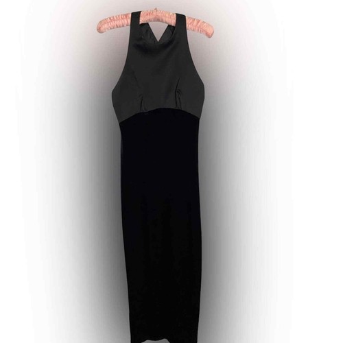 Full length black gown high neck velour cross cross back size 6