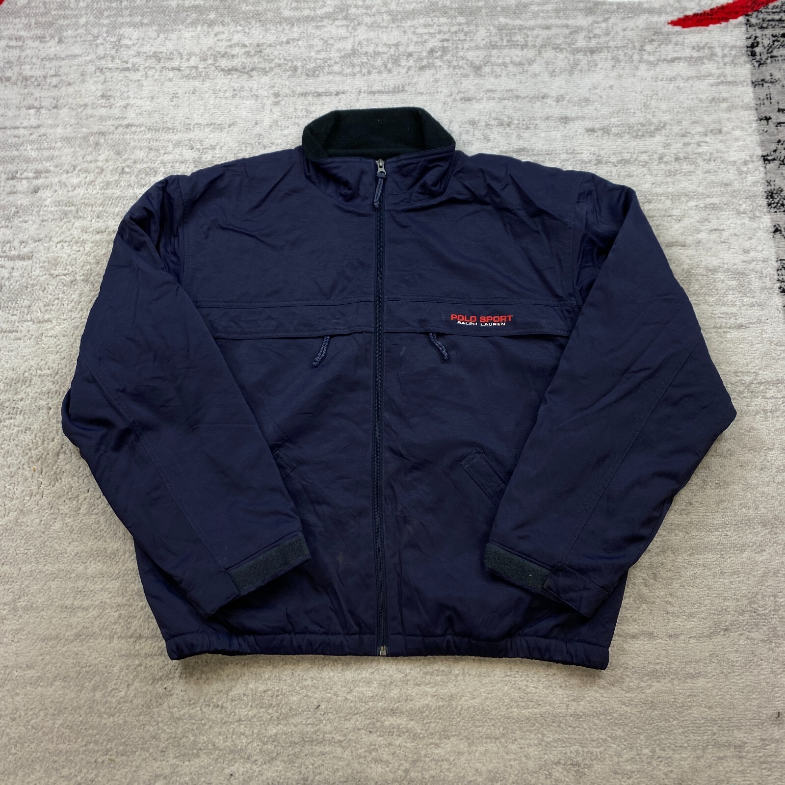 Giacca cappotto sportivo vintage Polo Ralph Lauren grande blu pony foderato Spellout anni 90