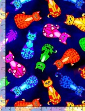 TIMELESS TREASURES FABRIC - ALL OVER DIGITAL PRINT - COLORFUL CATS ALL OVER