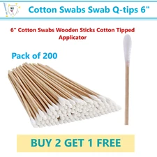 200pc Cotton Swabs Swab Q-tips 6" Long Wood Medical Grade Manufacturer Sealed