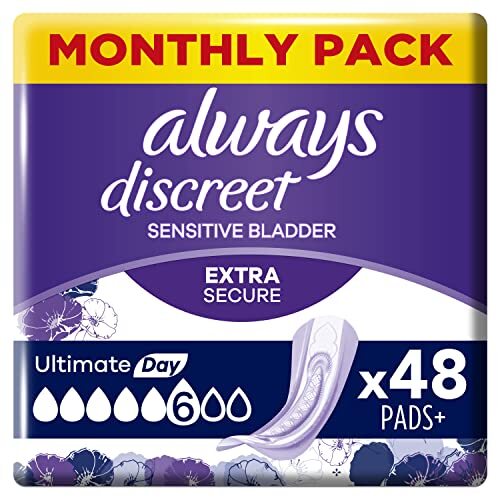 Always Discreet Incontinence Pads Plus Women, Ultimate Day, 48 High Absorbency
