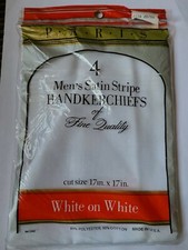 Vintage Paris Package Of 4 Mens Handkerchiefs White On White Satin Stripe NOS