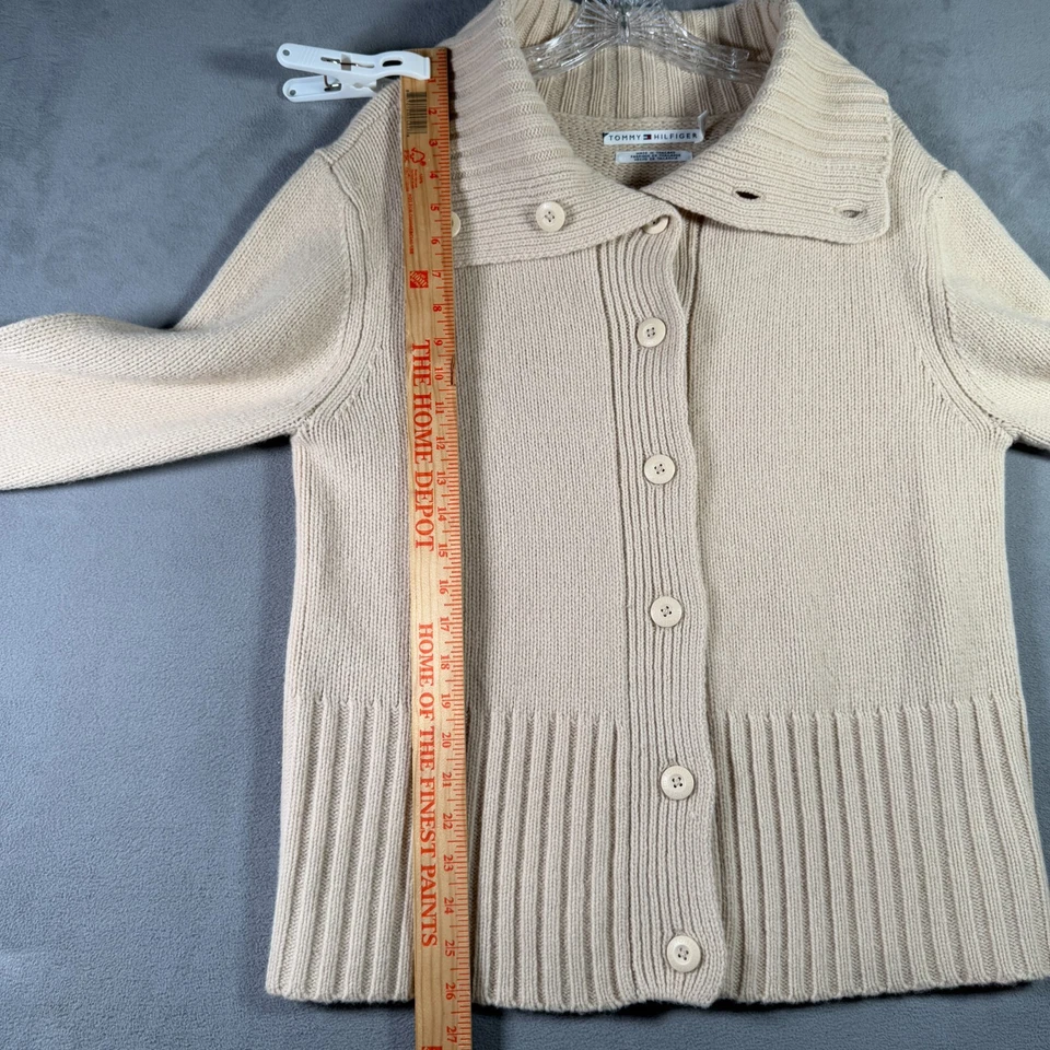 Cárdigan Tommy Hilfiger para mujer XL beige 100 % lana de cordero claro academia preppy Foto 3 de 4