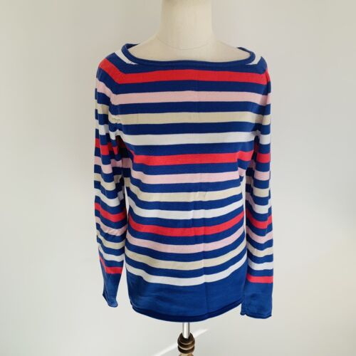 Esprit Women’s Striped Cotton Knit Jumper Sweater Size M L Back Buttons - Picture 1 of 10