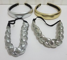 Vintage Hair Accessory Lot Silver Gold Headband 80s 90s Puffy Braid Metal Tipped