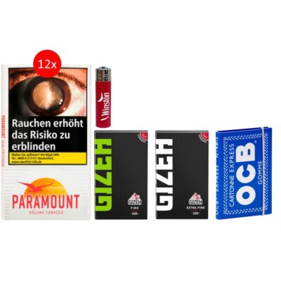 Paramount Red 30g  Drehtabak Set mit 3x Gizeh OCB nach Wahl 1 Feuerzeug