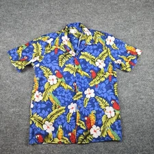 Vintage Hawaiian Magnum PI Shirt Mens Medium Blue Parrot Floral Button Up