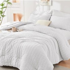 White King Size Comforter Set Seersucker 7 Pieces All Season Luxury Bed in a ...
