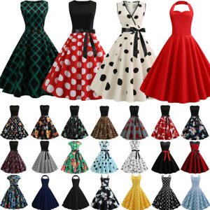 Damen Rockabilly Sommer 50er 60er Jahre Vintage Party Cocktail A Linie Kleider Ebay