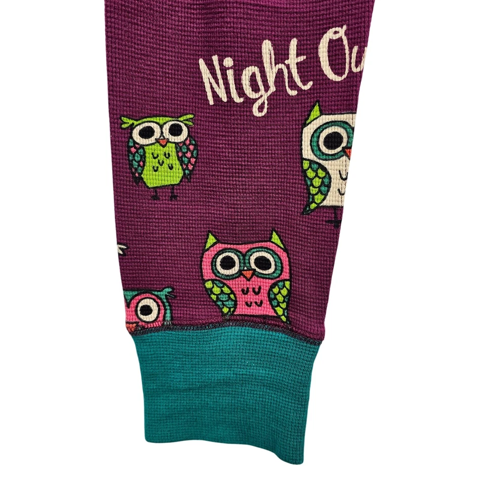 Conjunto de pijama térmico para mujer Lazy One púrpura estampado de búho manga larga pantalones medianos Foto 3 de 4