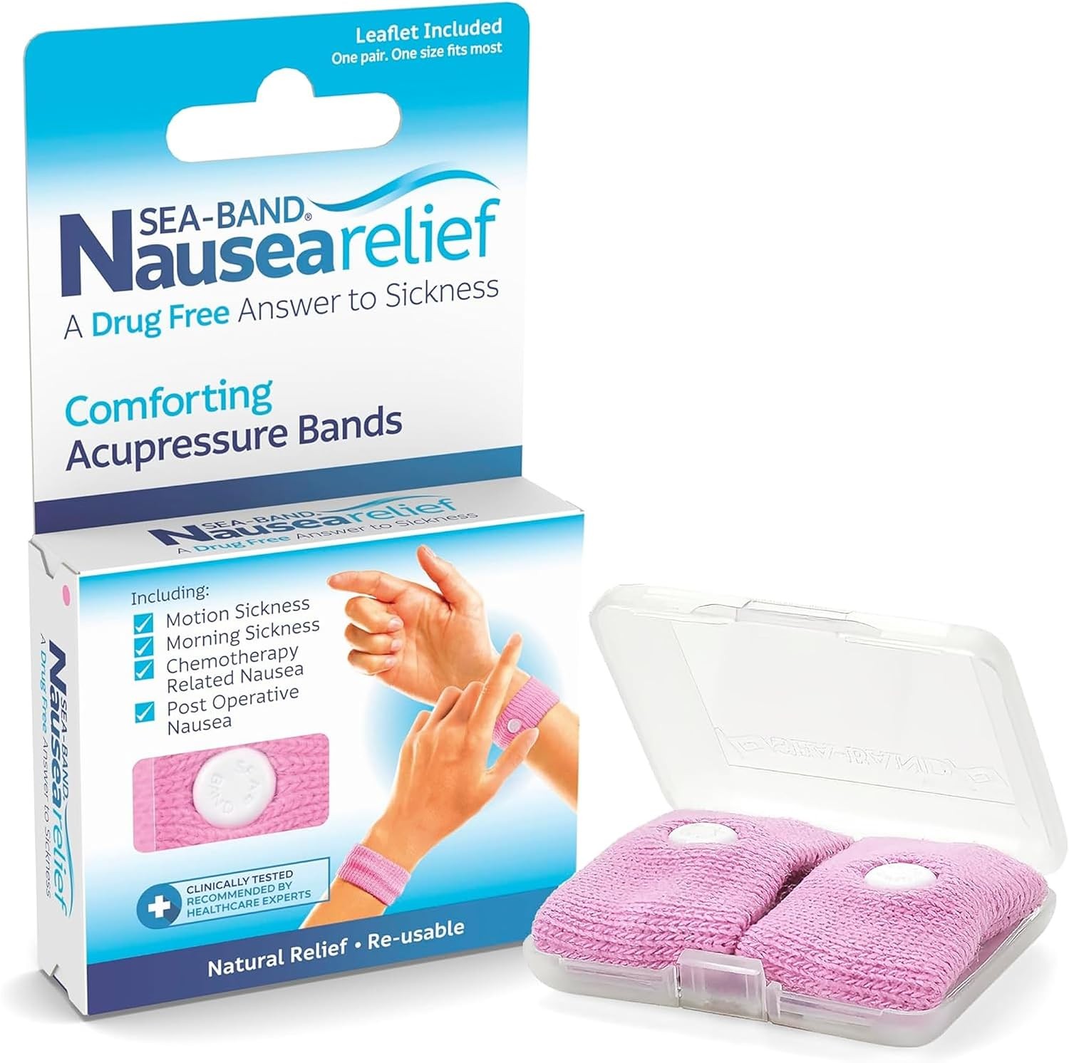 Sea-Band Motion Sickness Acupressure Wristband for Adults, Pink, 1 Pair - Drug