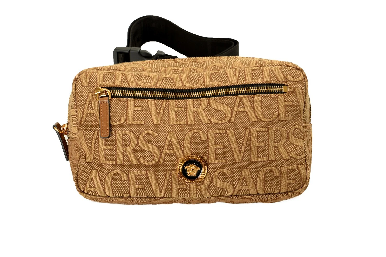 Versace — Versace Unisex Gold Medusa Logo Print Canvas Crossbody Fanny Shoulder Bag