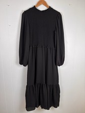 Nanette Lepore Womens Medium Black Midi Dress High Neckline Modest Smocked Goth