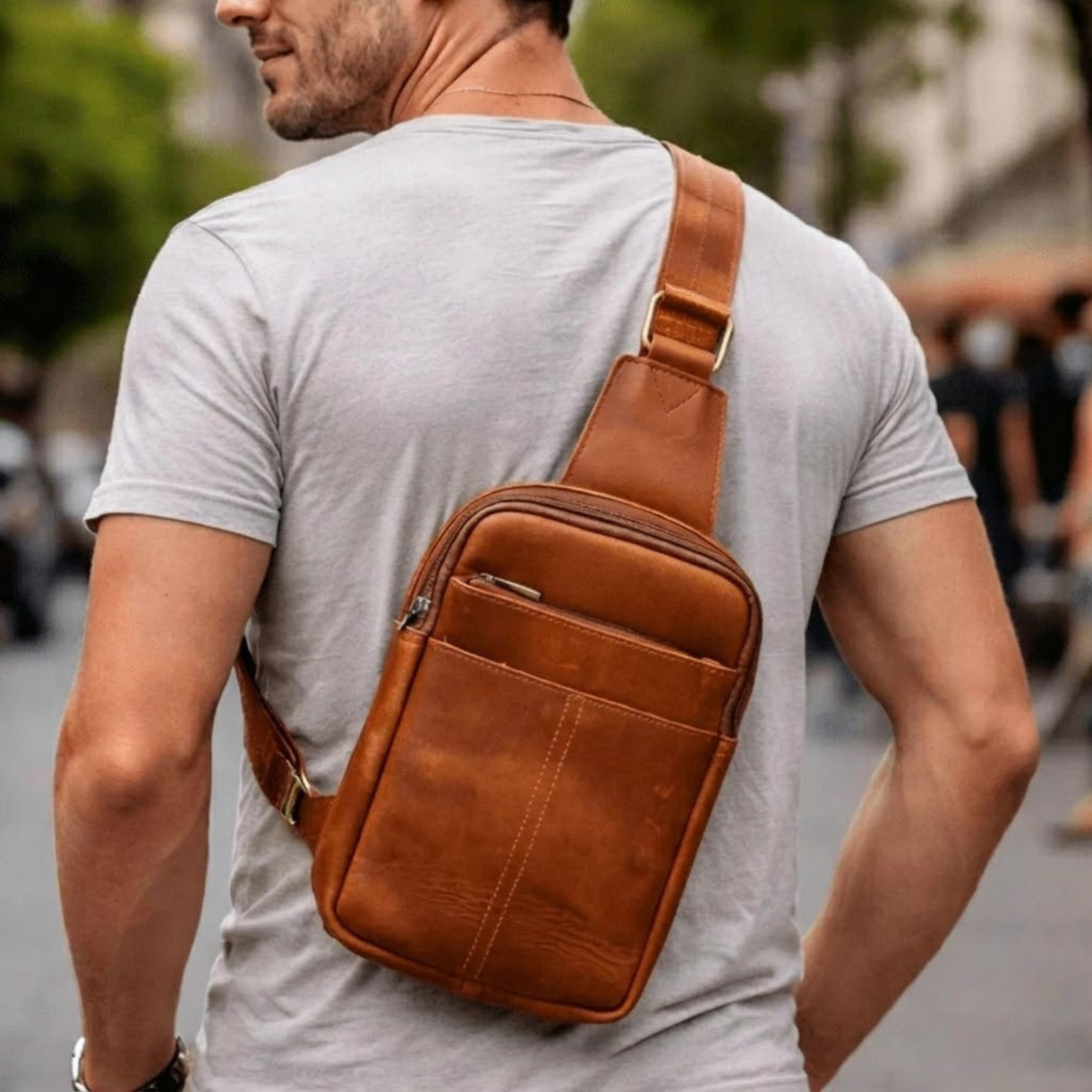 Black Leather Chest Bag for Men - Tactical Crossbody Bag Sling | eBay