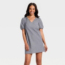 Women's Puff Sleeve Mini A-Line Dress - A New Day Size M Gingham