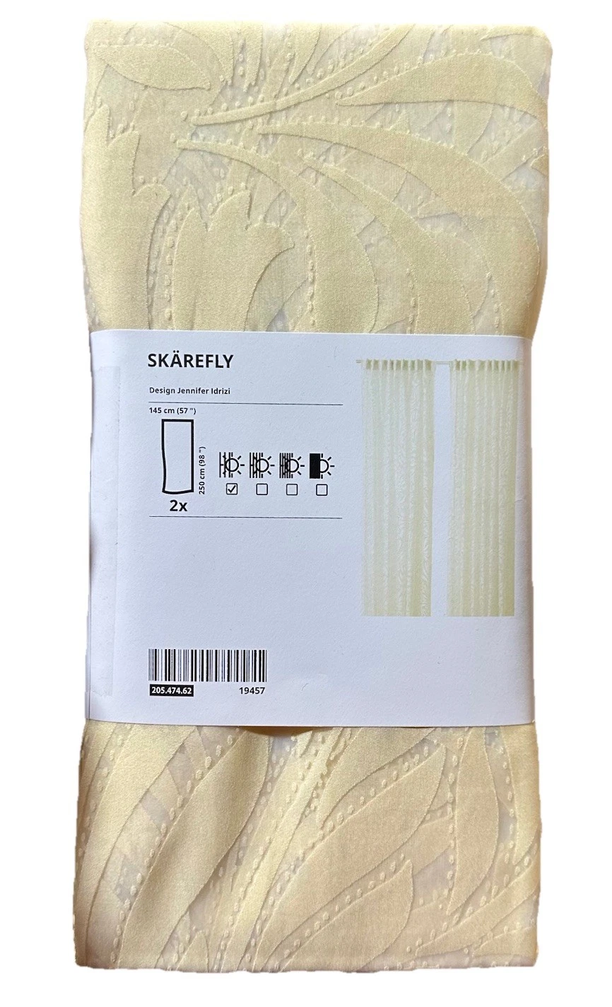 Ikea SKAREFLY Sheer Curtains 2 Panels 1 pair 57 x 98" Floral Light Butter Yellow