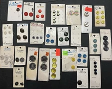 Vintage Buttons On Cards Assorted Sizes And Materials LOT of 25 Cards 73 Pieces