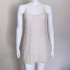 Free People cream glitter ruffle mini spaghetti strap tank dress S