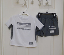 NWT 2pc Nike White Gray Swoosh Shirt  Gray Shorts Set sz 2t