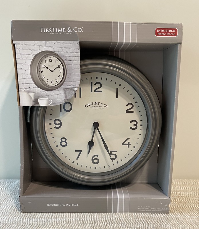 NEW FirstTime & Co. 10-in Industrial Gray Quartz Wall Clock #40233, time decor