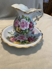 Vintage Roses Bowl Pitcher Wash Basin Hand Painted Marked C 2100  Cottagecore