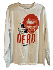 Camiseta Chucky Child's Play "You Are So Dead" Blanca Manga Larga - Talla Grande - ¡Nueva!