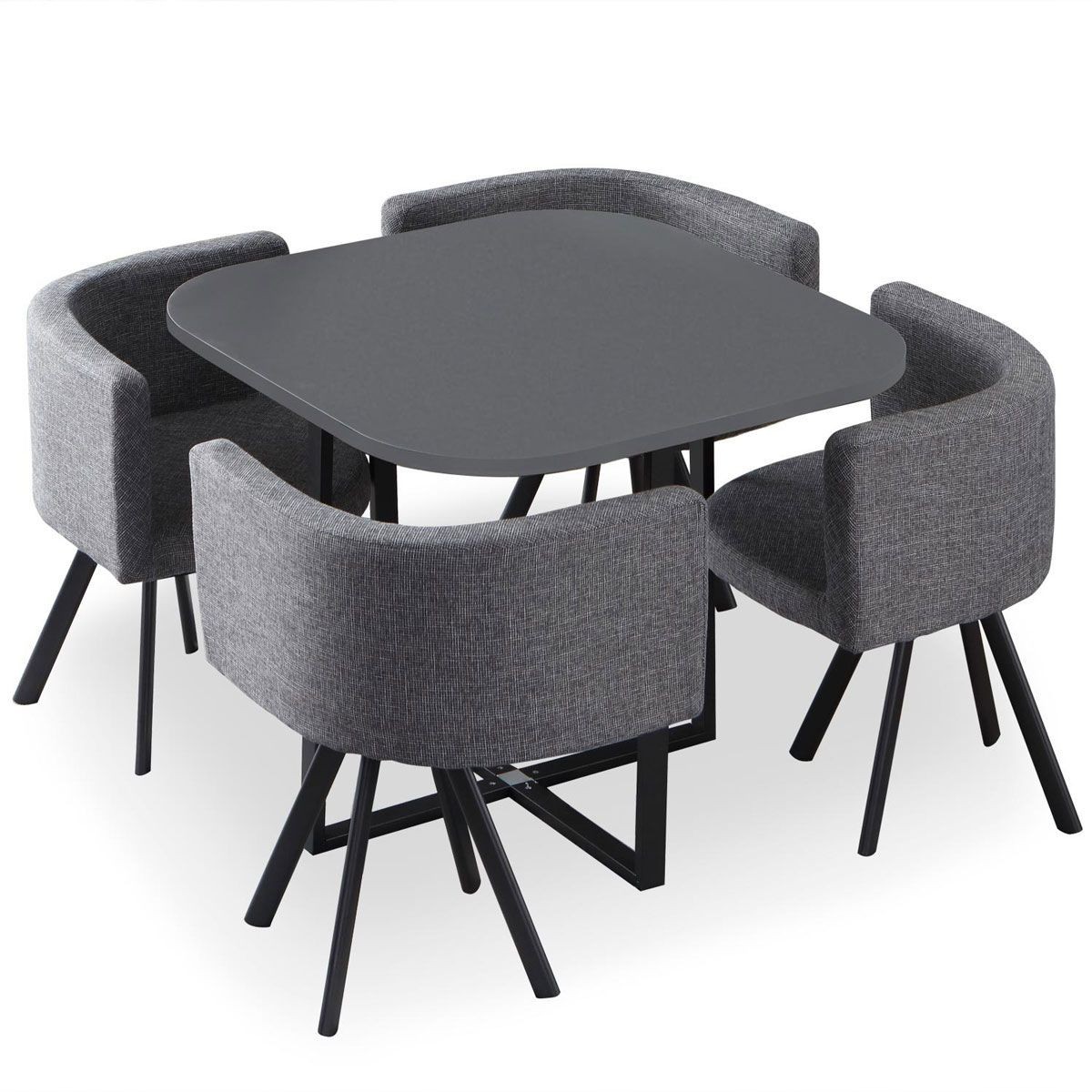 Table de repas Normi 90cm grise avec 4 chaises design pour petit espace
