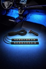 Car LED Interior Light Strips 2-Pack Blue Glow Footwell Kit 12V Plug-In Neon