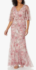 Adrianna Papell Womens Printed Beaded Mesh Long Gown Size 4