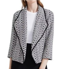 Calvin Klein Blazer Womens 8 Black White Knit Open Front Preppy Career Jacket