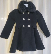 120 Girls Rothschild Gray Princess Coat w Detachable Faux Fur Collar 4 S Small