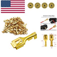 Versatile 1/4 Inch Spade Quick Crimp Connectors - Brass Terminals, 100 Pack