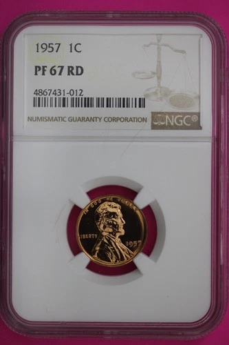1957 PF 67 Red Lincoln Wheat Cent Proof Coin NGC certified Authentic Slab 295