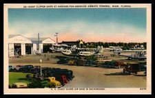 PAN AM AIRWAYS TERMINAL MIAMI FLORIDA CLIPPER SHIPS LINEN UNPOSTED POSTCARD